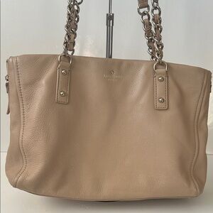 Kate Spade Tan Pebbled Leather Shoulder Bag with Chain Straps Quiet Luxury Nice!